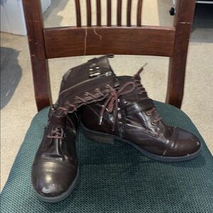Brown Leather Lace-Up Boots